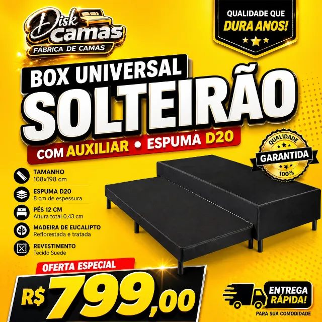 Box Solteirão Universal com Auxiliar - Conforto, Qualidade e Oferta Imperdível!