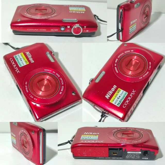 Câmera Digital Nikon Coolpix S3300 16MP 6x Vermelha + Acessórios