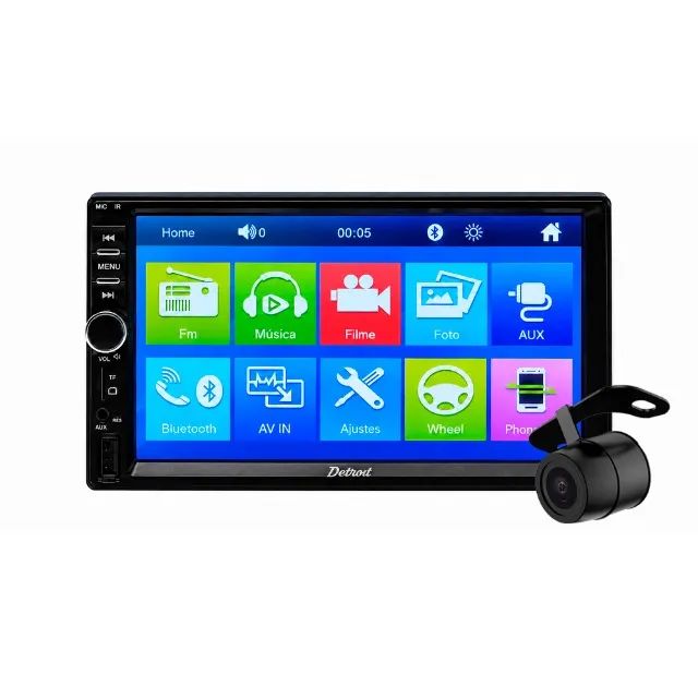 Central Multimídia 7 Polegadas Detroit MP5 USB Bluetooth + Câmera de Ré Brinde 