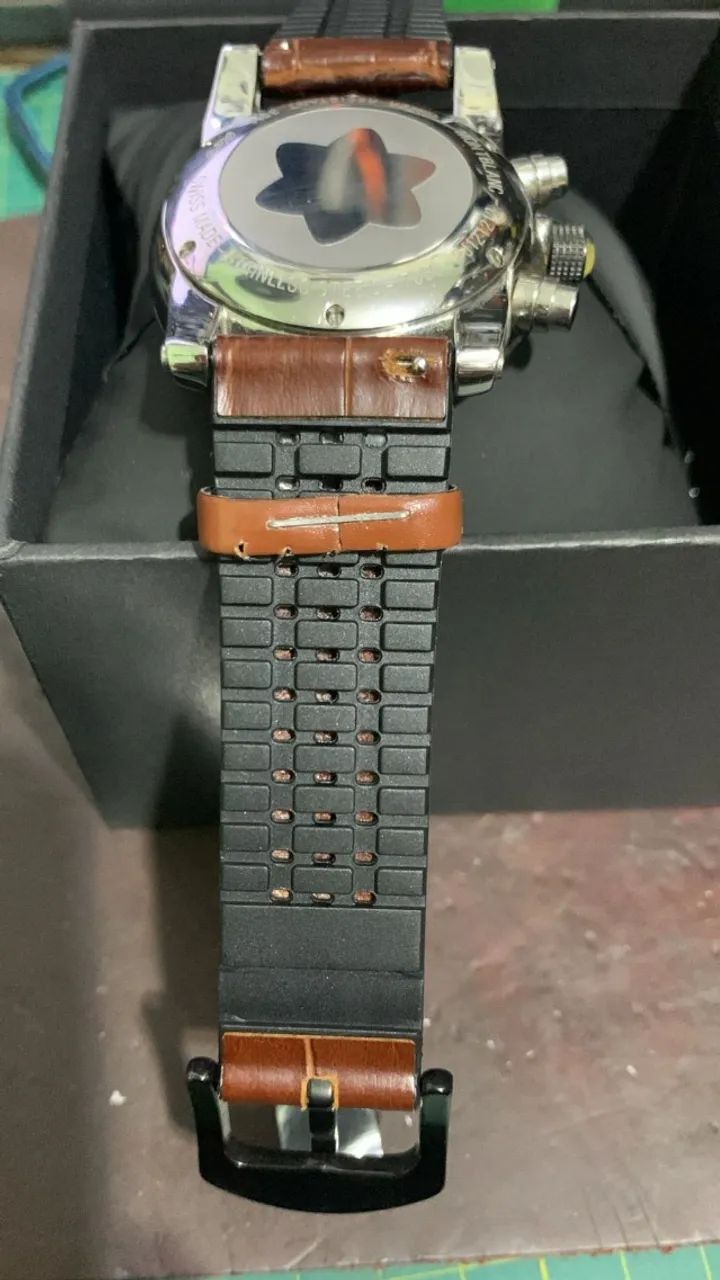 RELOGIO MONTBLANC FLYBACK CRONO PULSEIRA COURO MARROM (SEM USO RARO)  - Foto 3