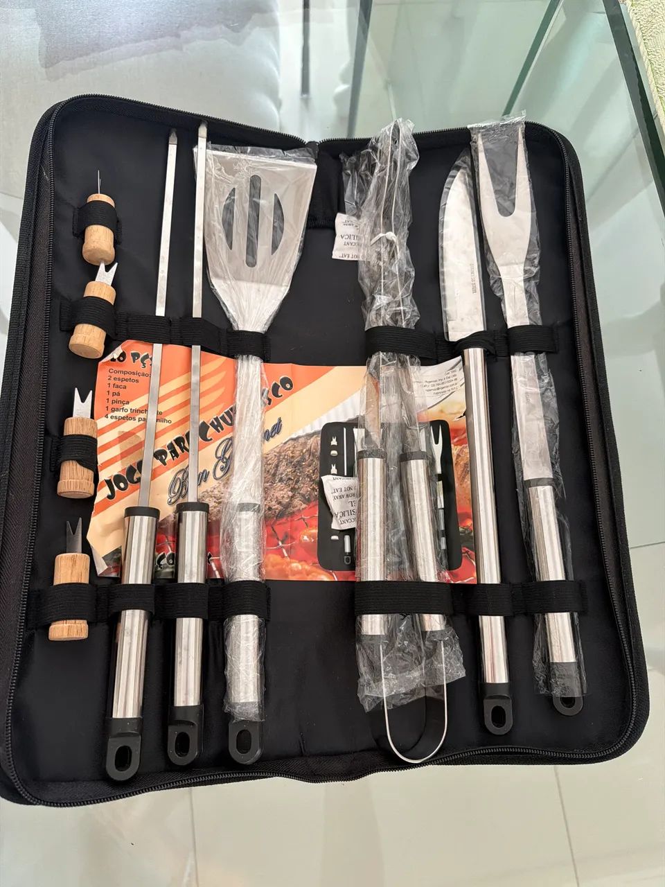 Conjunto para Churrasco 10 Peças com Estojo - Novo