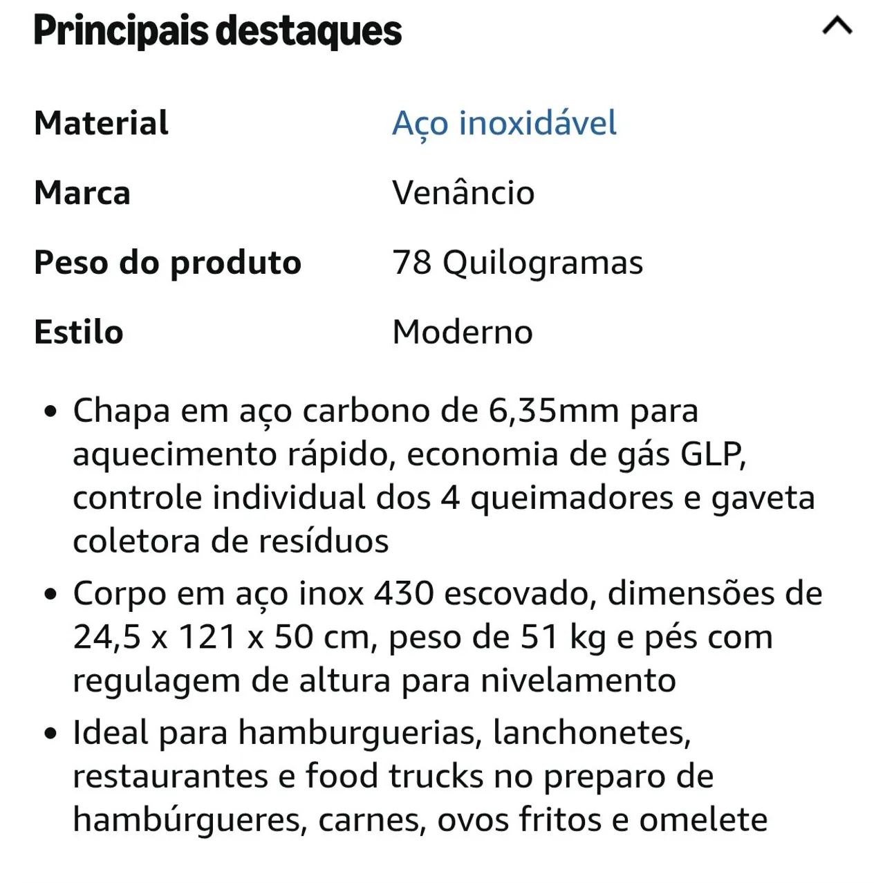 Chapa Profissional Venâncio 120cm Estado de Nova - 4 Queimadores - Foto 3