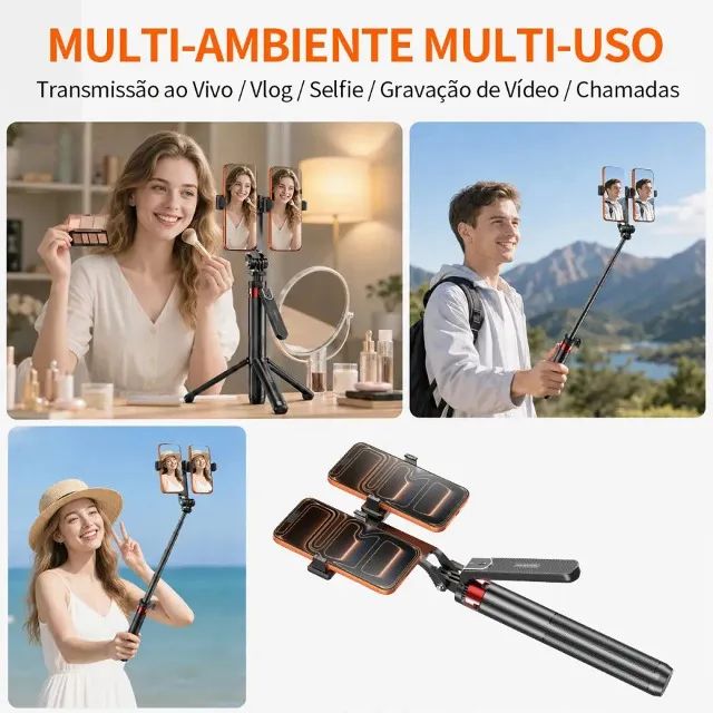 Tripé e Bastão de Selfie Duplo para Celular - Foto 2