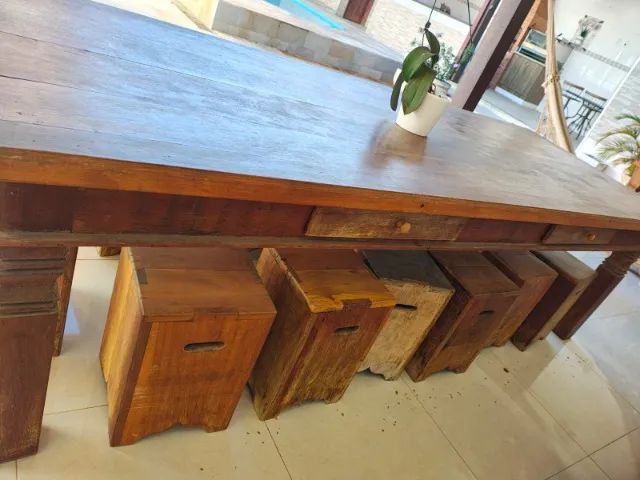 MESA DE JANTAR RETANGULAR DE MADEIRA DE DEMOLIÇÃO - Foto 3