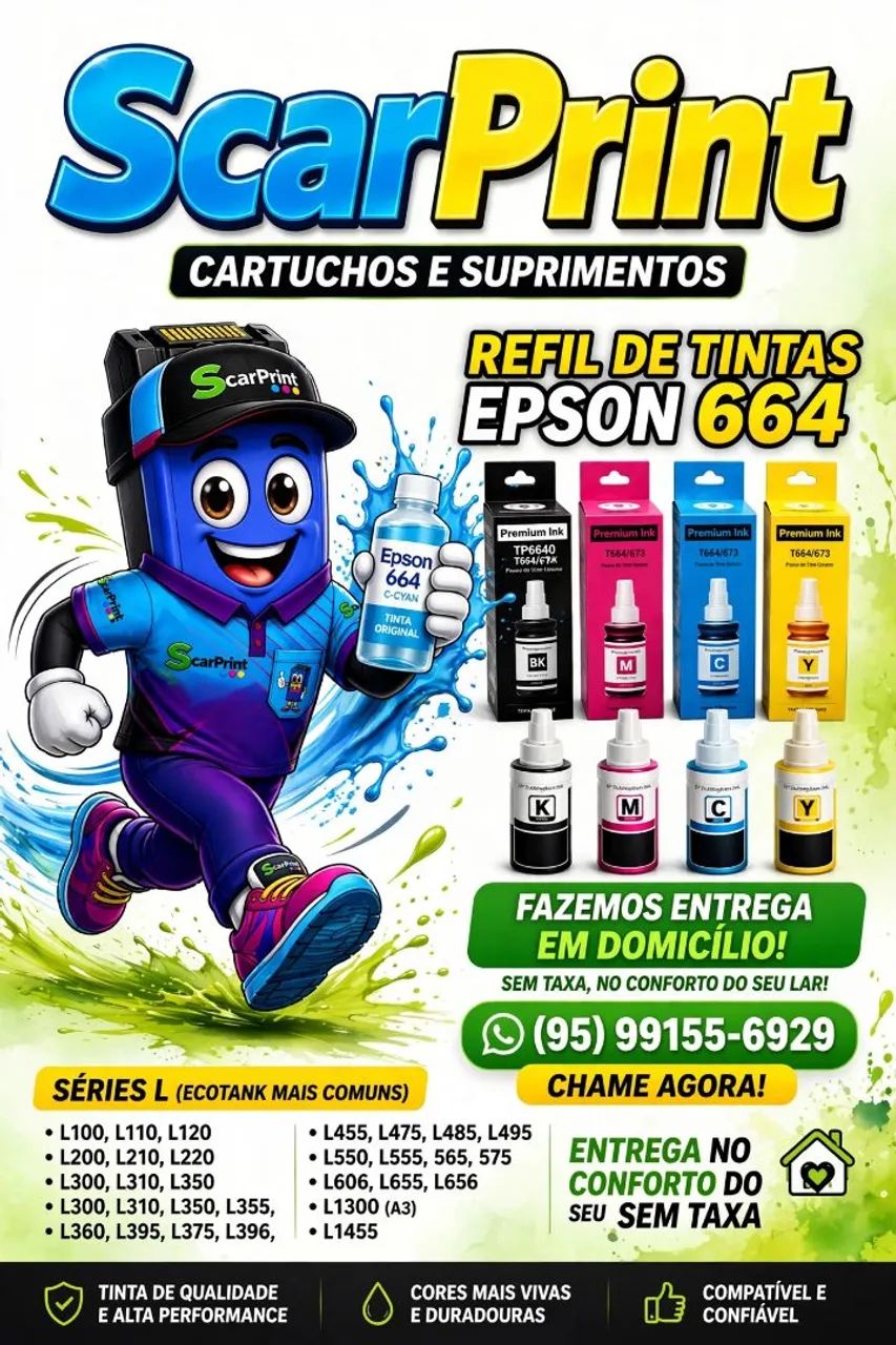 Refil de tintas Epson modelo l200 l355 l396 e cia entrega sem taxa 