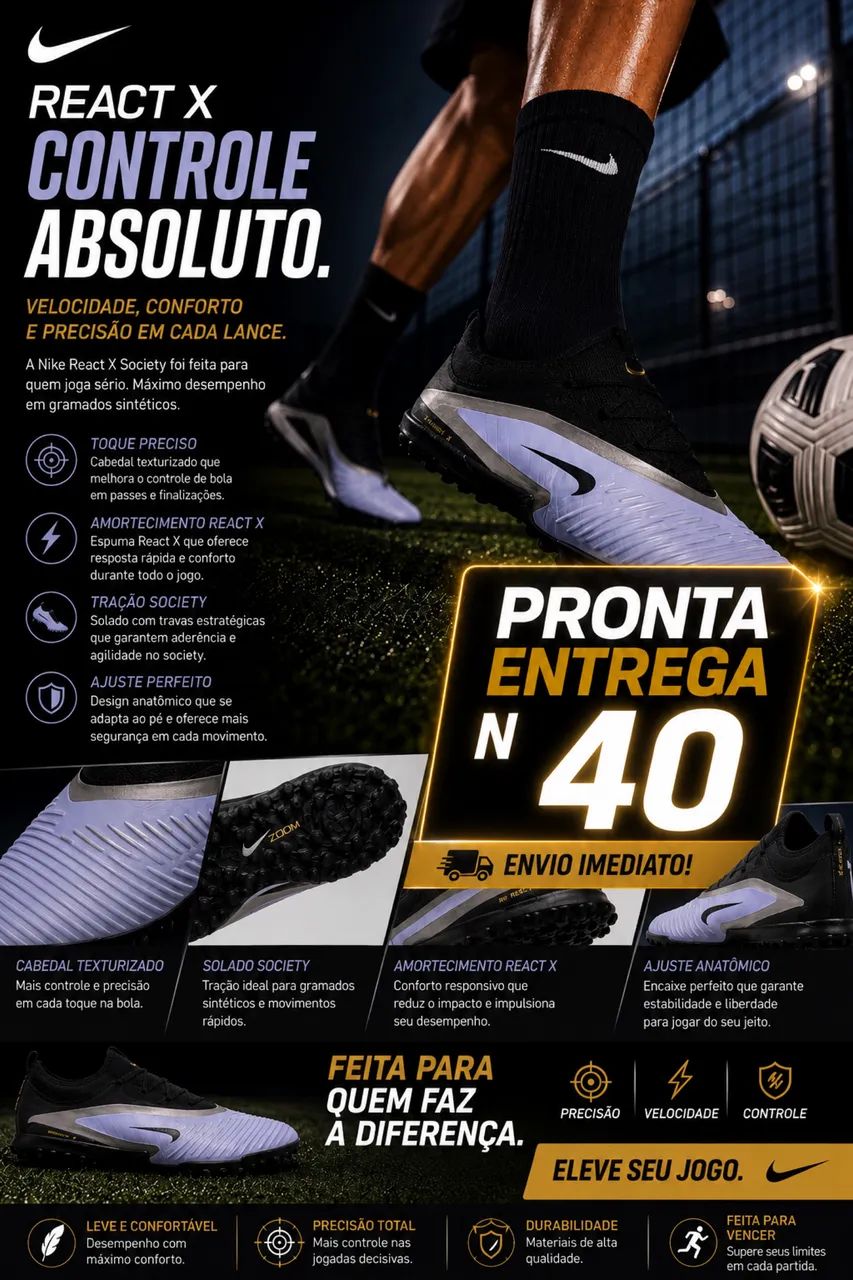 Chuteira Nike Society React X n 40 - Calçados Esportivos - Boca do