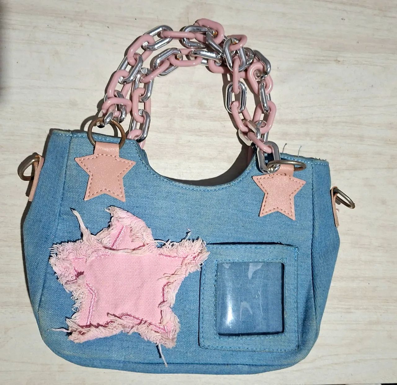 Bolsa Jeans Vintage Azul e Rosa
