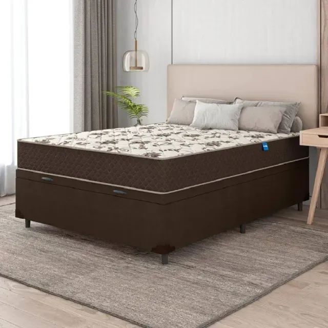 Cama Baú de Casal e Colchão de Casal Molas Marrom  - Foto 2