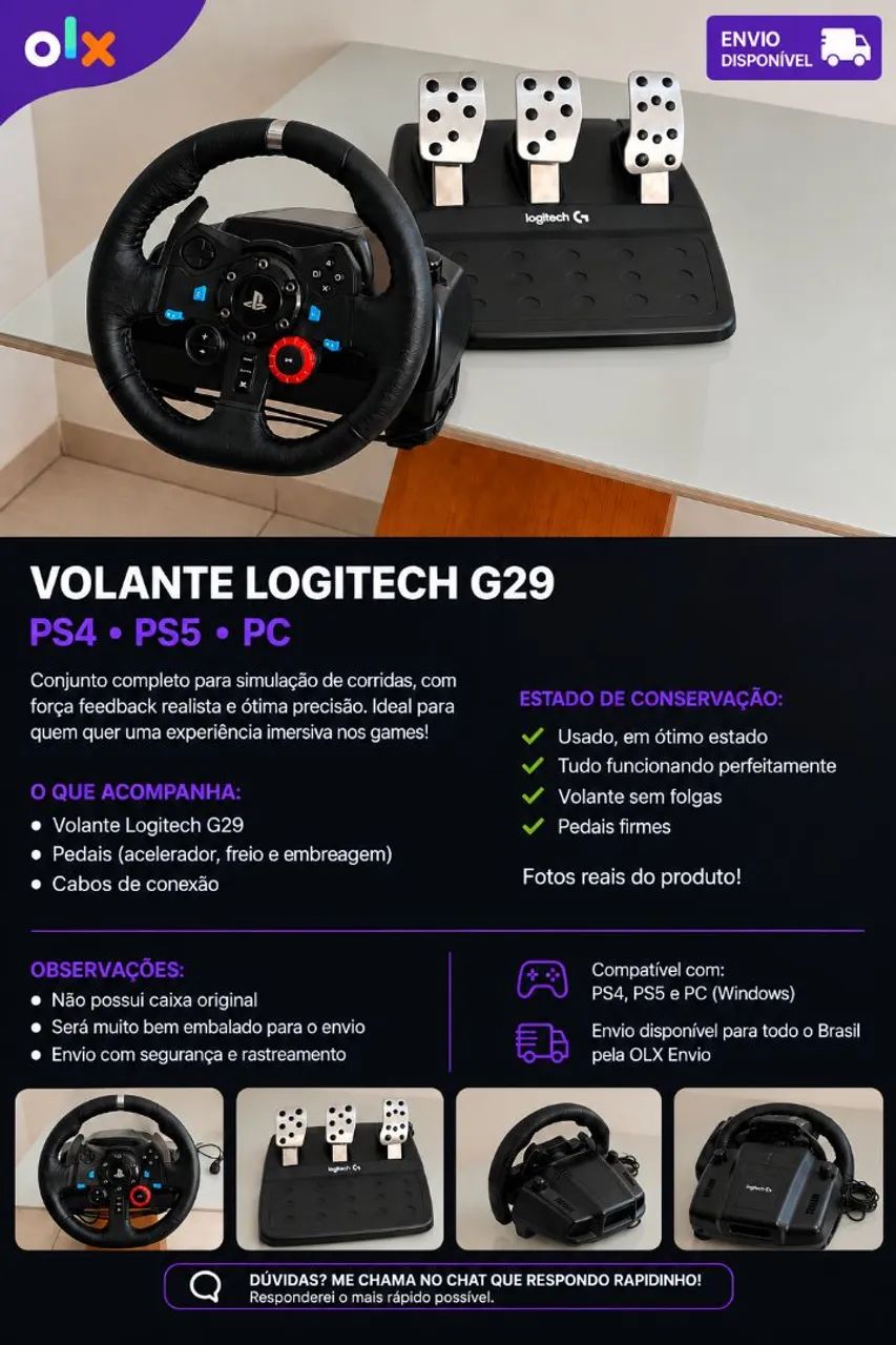 Volante Logitech G29 - PS4, PS5 e PC