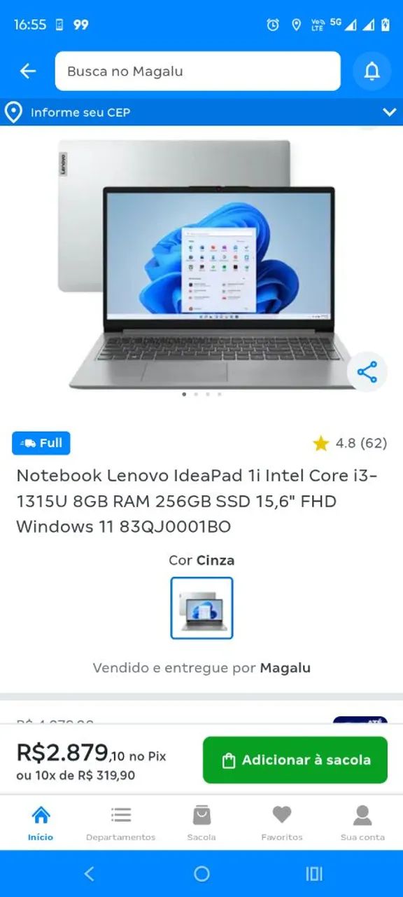 Notebook com processador i3 semi novo 