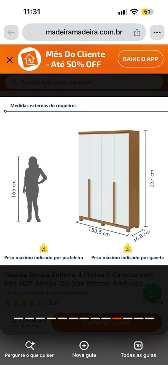 Guarda Roupa solteiro (alto) - Foto 3