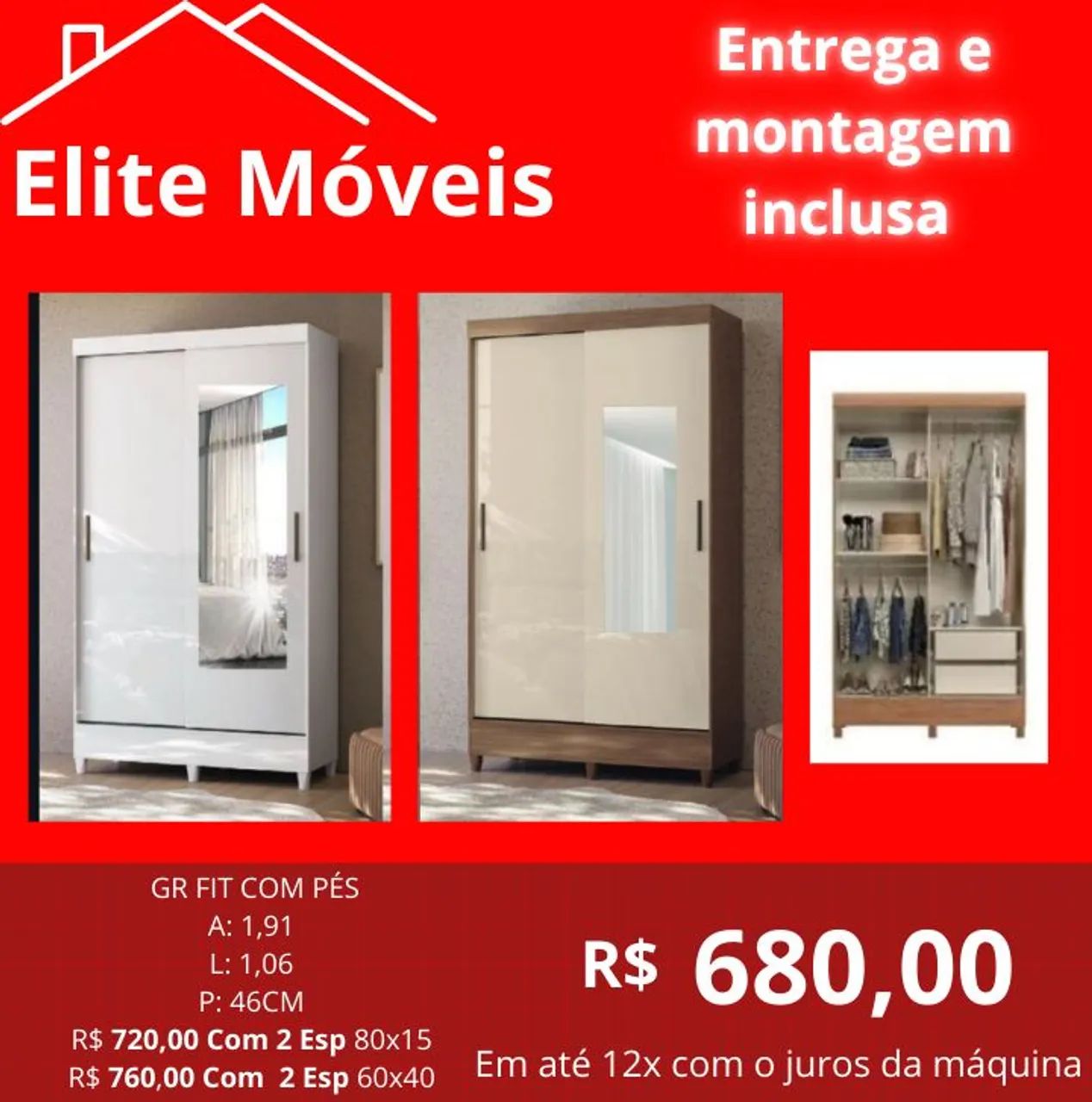 Guarda-Roupa Novo na caixa com a montagem e a entrega. 