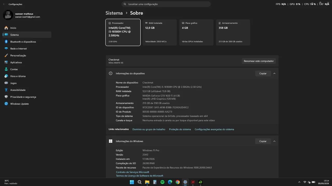 Acer nitro 5 Gtx 1650TI 4gb 