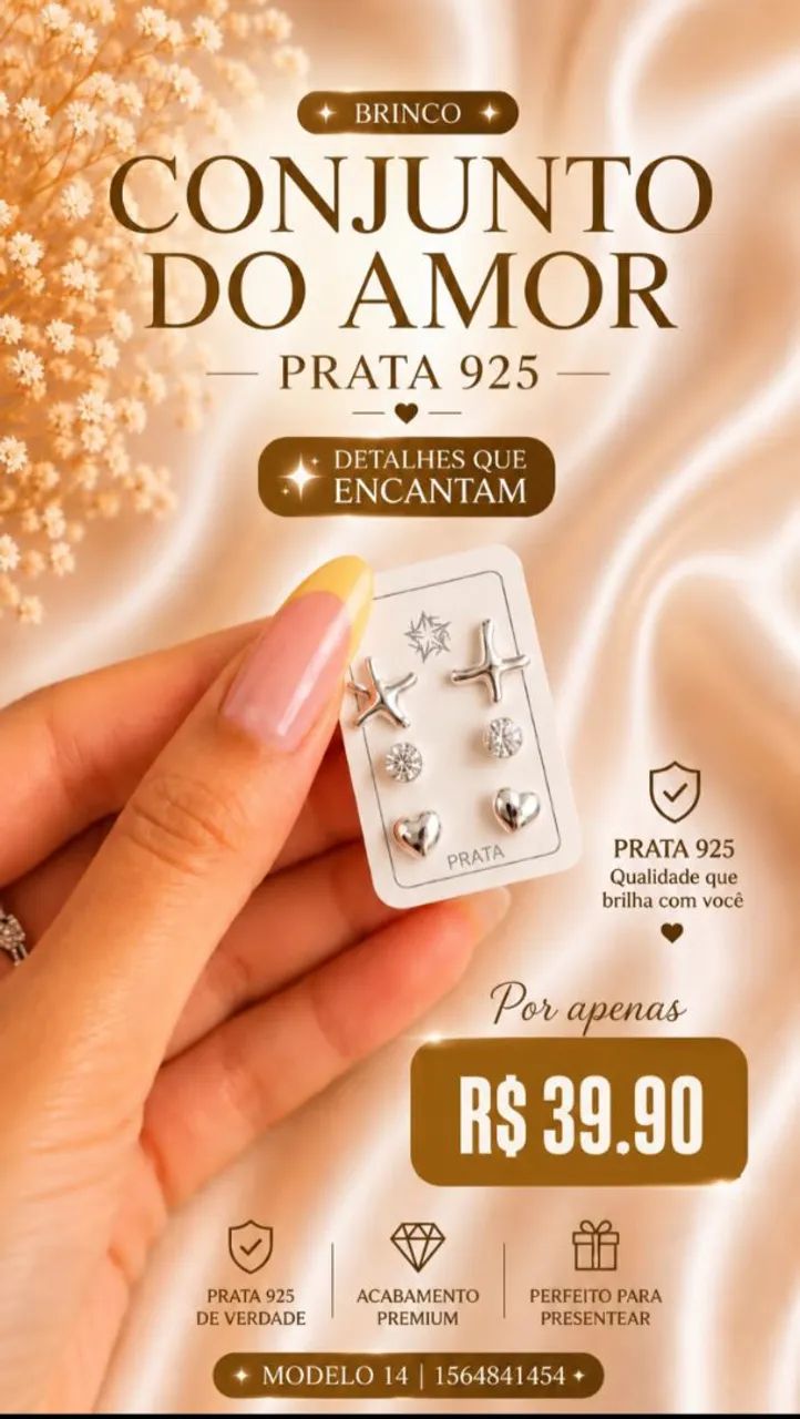 Trio de Brincos Vários Modelos Prata 925 - Foto 2