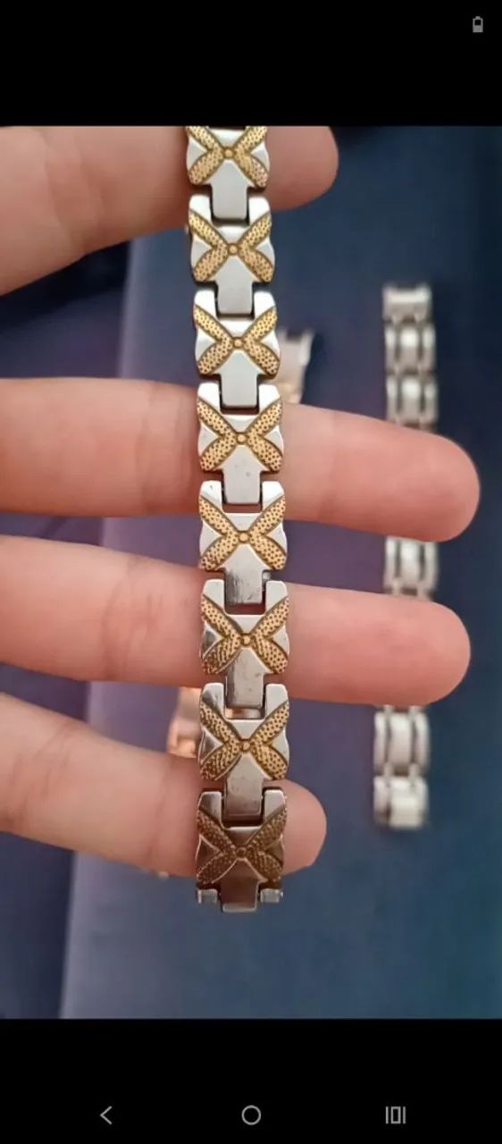 Kit completo : PULSEIRA AÇO MAGNÉTICO FOLHEADO A OURO  - Foto 3