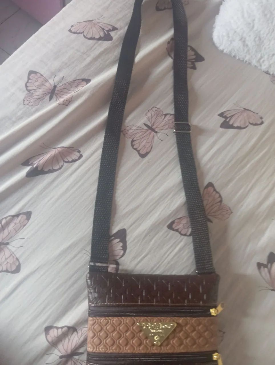 Bolsa de ombro quadrada feminina marrom e bege  - Foto 2
