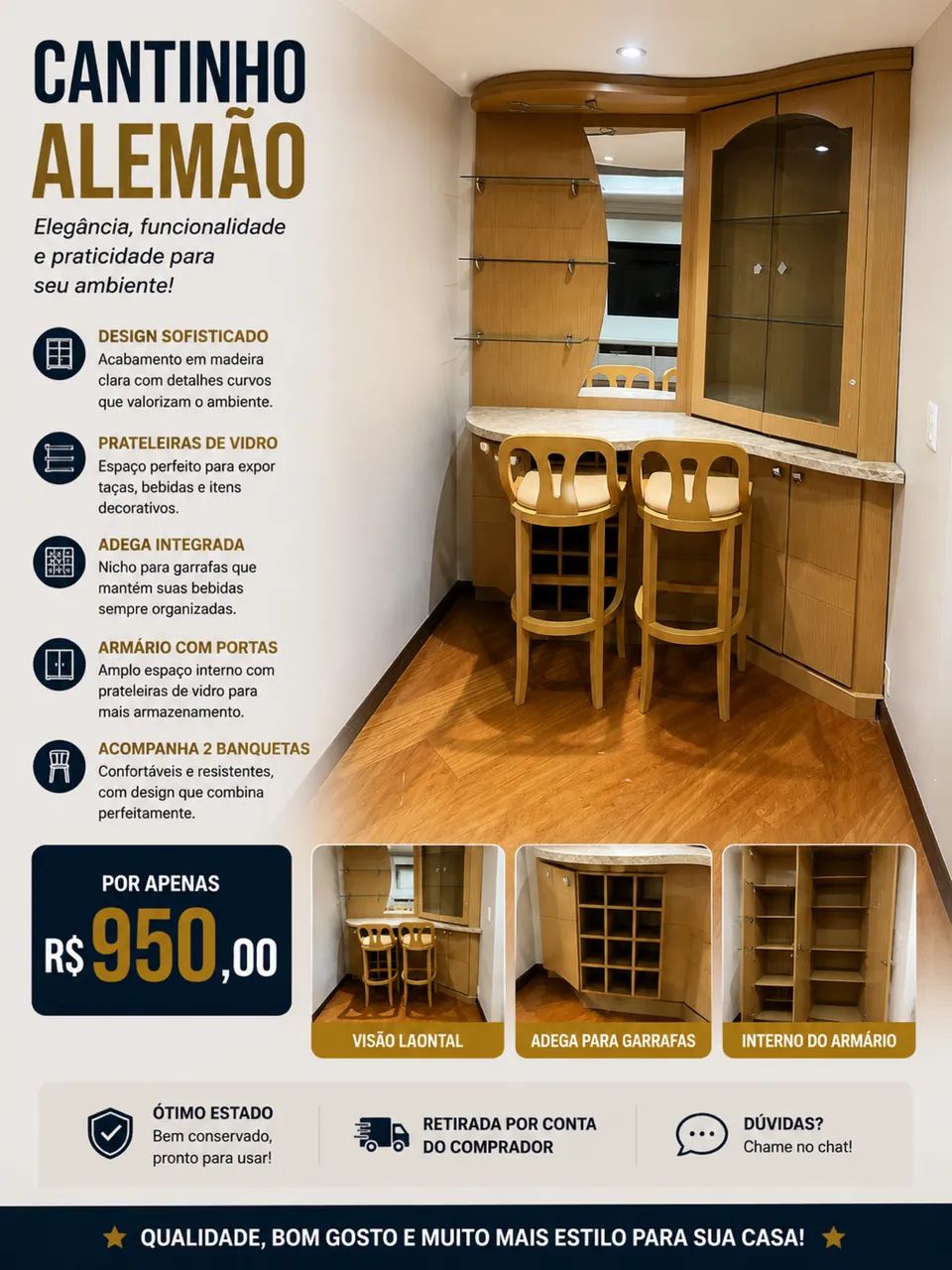 BAR EM MDF COM PEDRA DE MÁRMORE  ((PRA VENDER RÁPIDO, ESTOU MUDANDO))