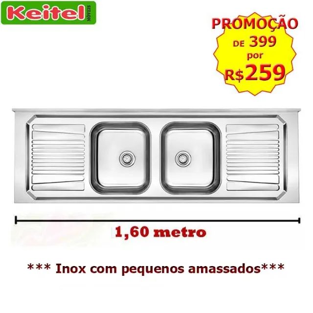 Pia Inox 1,60 de Largura Com 2 cubas