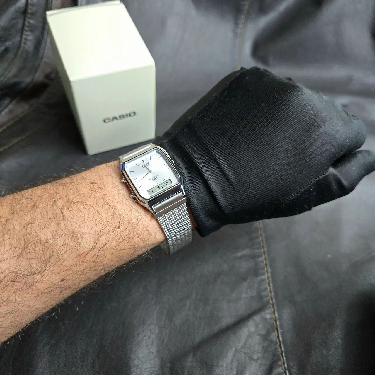 Relógio Casio Dual Time AQ-230EM prata milanese  - Foto 4