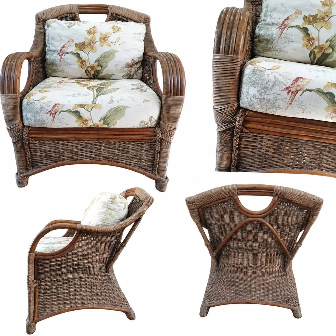 Conjunto com 2 poltronas de rattan/vime com almofadas 