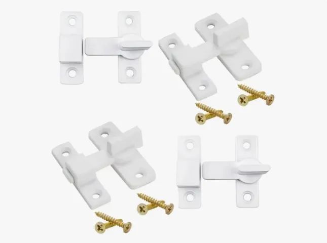 Kit 4 Pç Tranqueta Bico Virado Plástico Janela Portinhola Branco