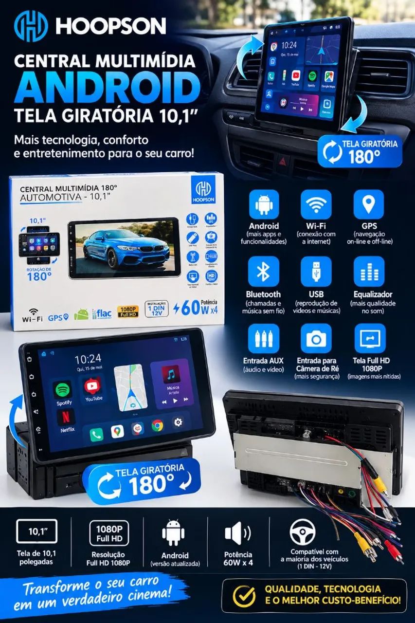 Central Multimídia Android e Carplay 
