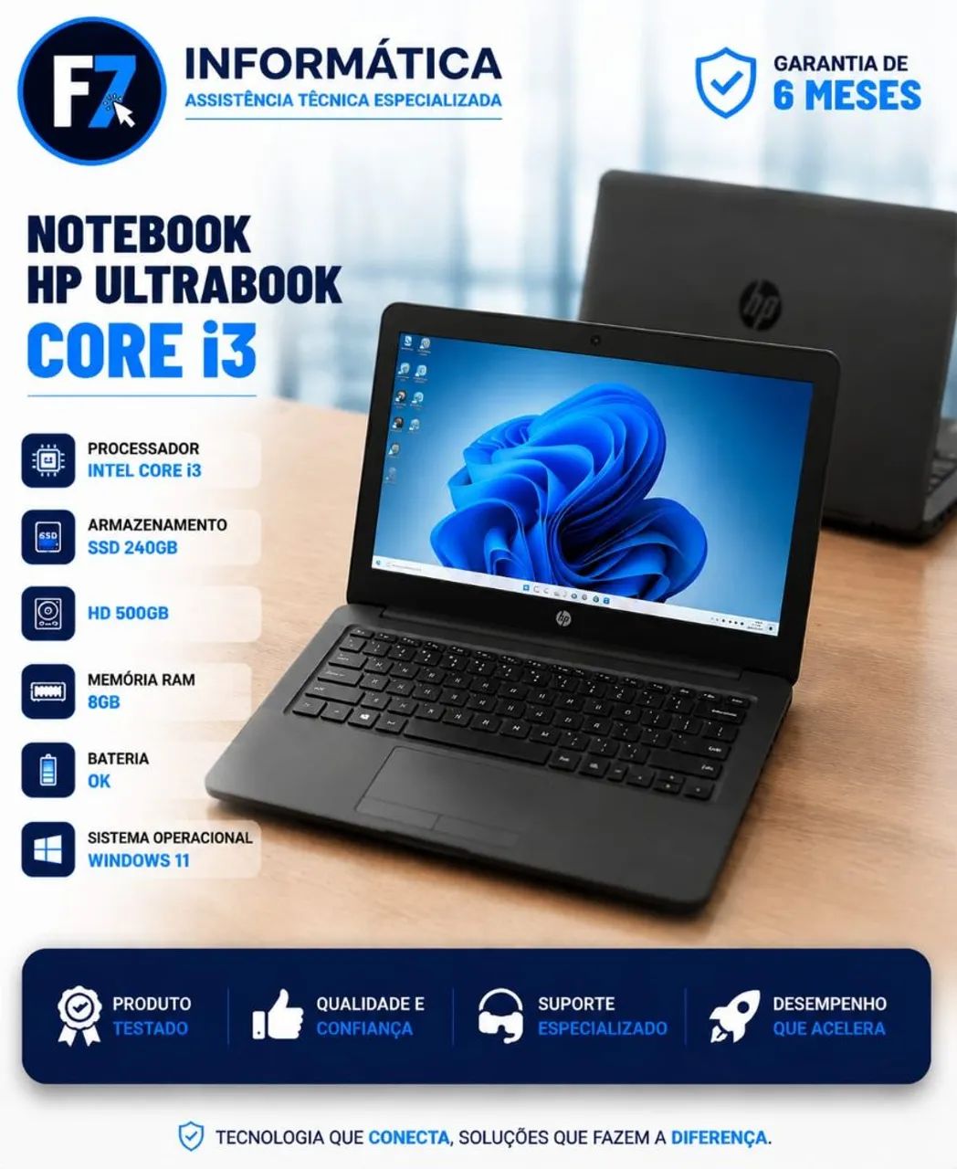 Notebook Hp core i3, SSD 240gb, 8gb de ram 