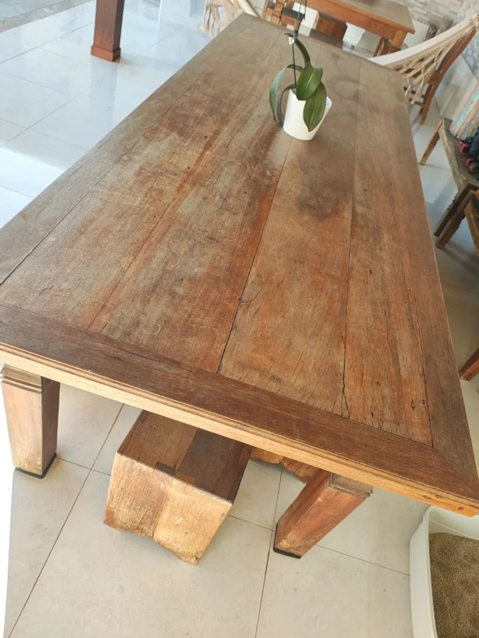 MESA DE JANTAR RETANGULAR DE MADEIRA DE DEMOLIÇÃO - Foto 5