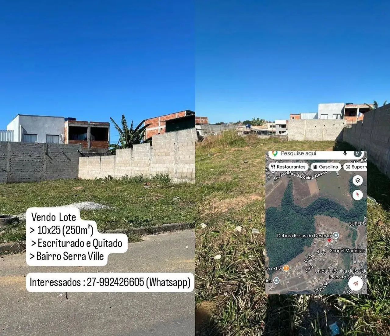 VENDO LOTE 250 M² ESCRITURADO E QUITADO 