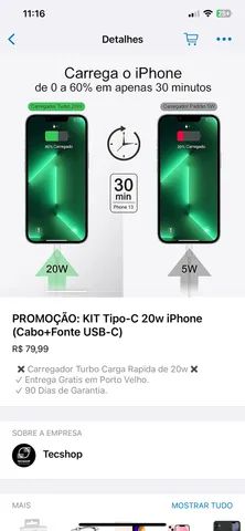 Promoção Carregador de iPhone 20w USB-C TURBO Original - Entrega GRÁTIS 24hrs - Foto 4