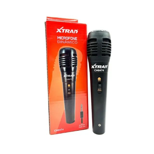 Microfone Dinâmico Com Cabo 3 Metros P10 para Karaokê Caixa de Som e Instrumentos