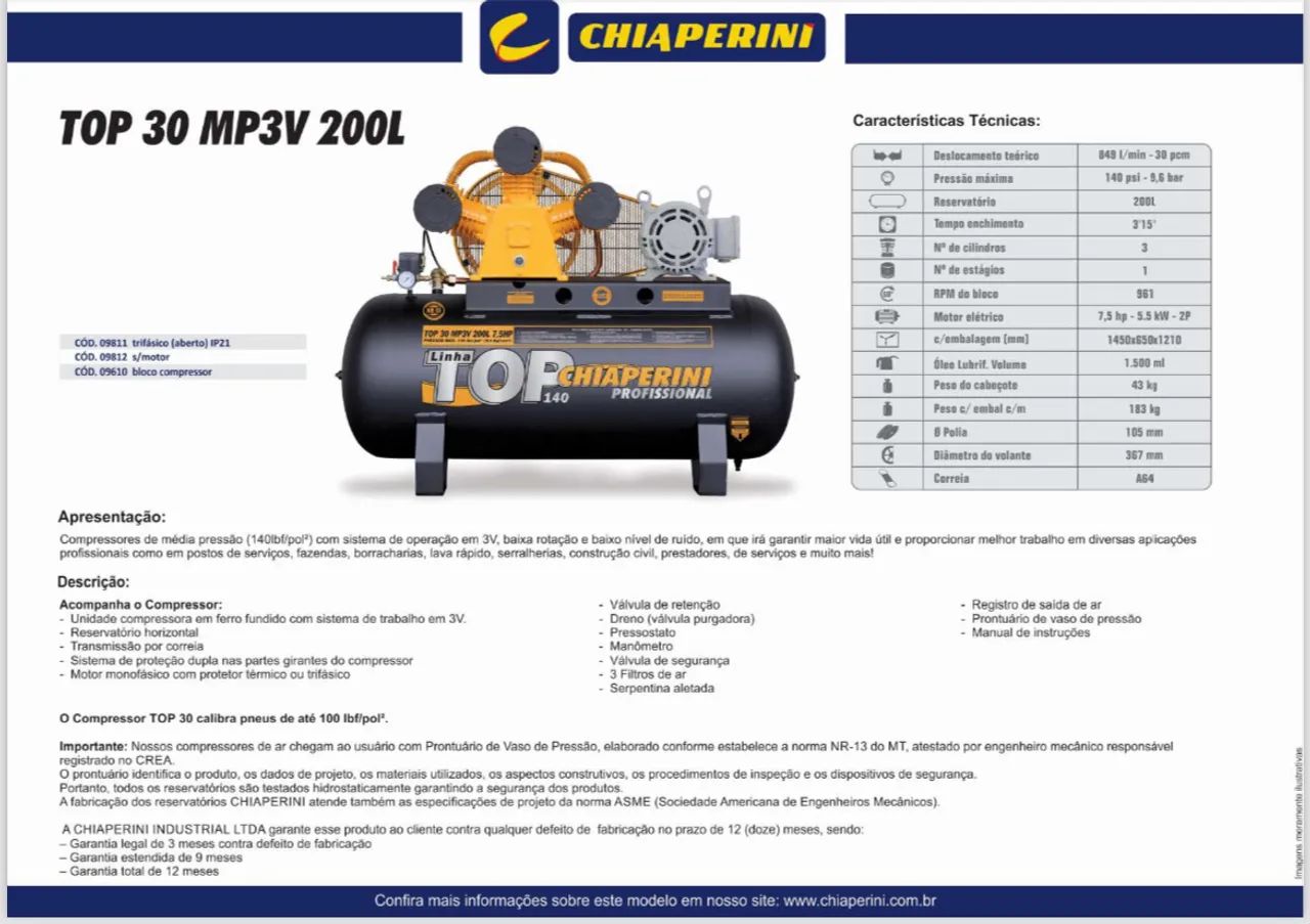 Compressor TOP 30 Chiaperini - promoção 