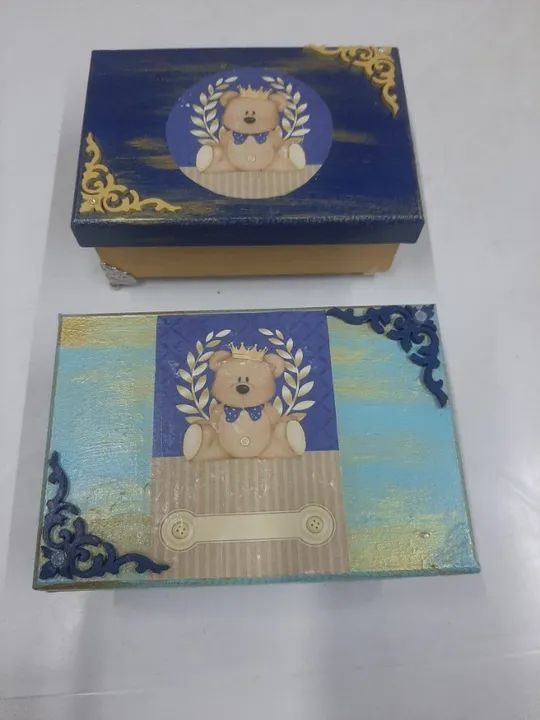 2 CAIXAS MDF 15X10 DECORADA COM TAMPA COM BEBE URSINHO