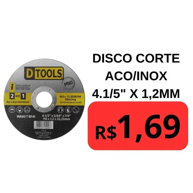Disco Corte Aço/inox 4,5"x1,2mm  Dtools 