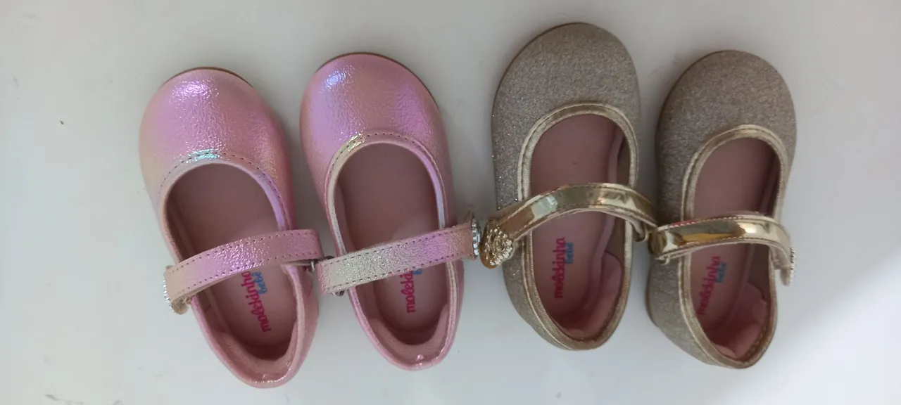 Sapatilhas Molekinha - Dourada e Rosa - Tamanho 20 e 21