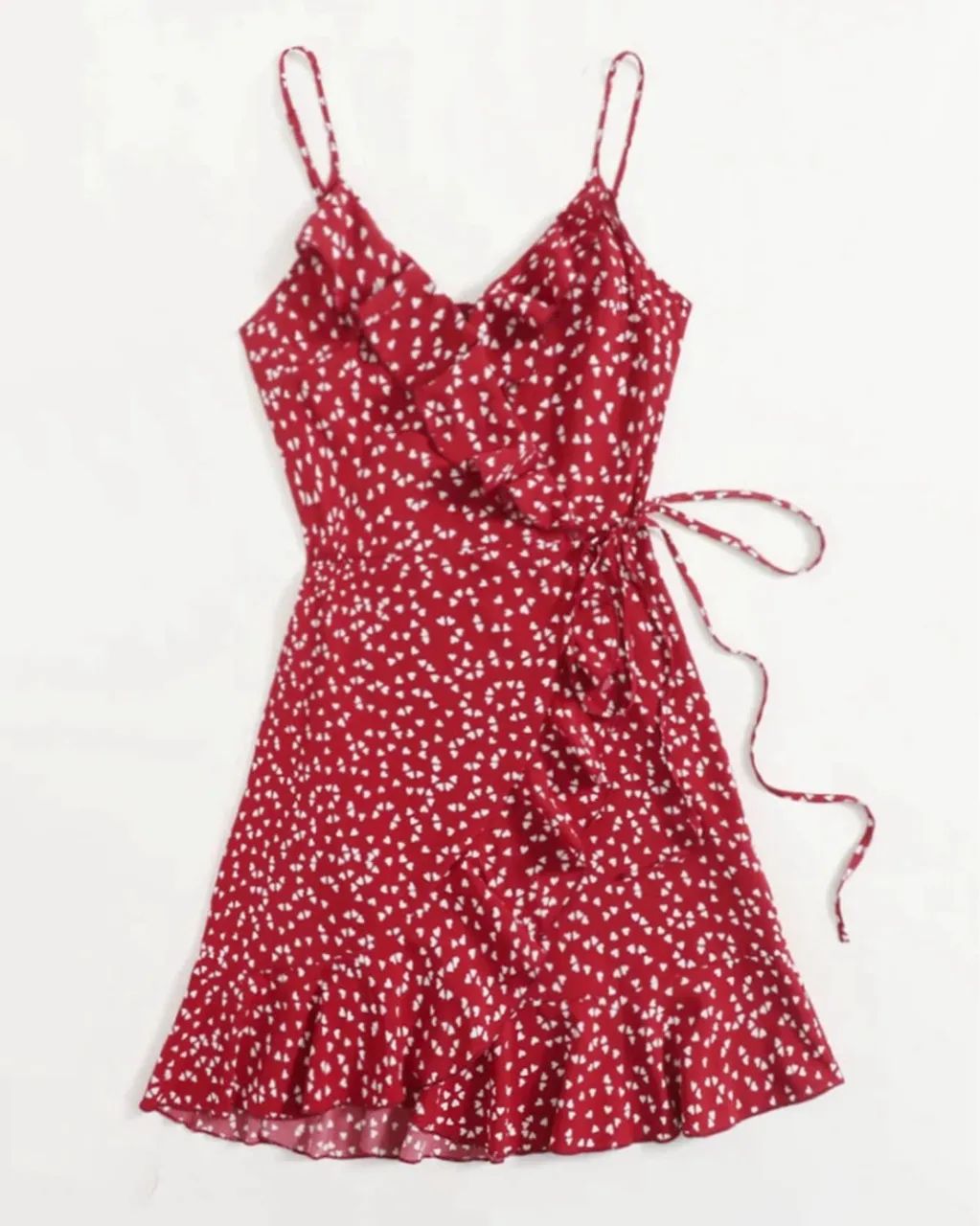 Vestido vermelho floral com babado