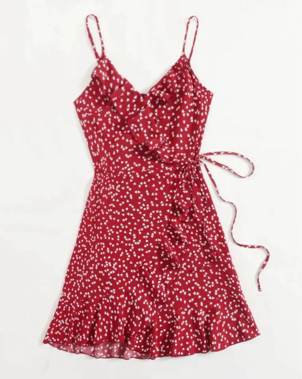 Vestido vermelho floral com babado