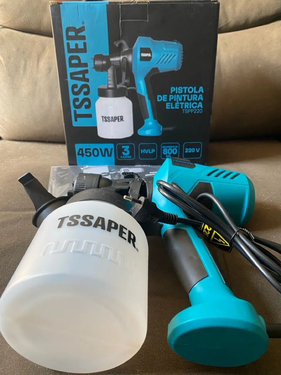 Pistola De Pintura Elétrica Pulverizadora de Tinta c/ compressor 450w Bico Metal - TSSAPER - Foto 4