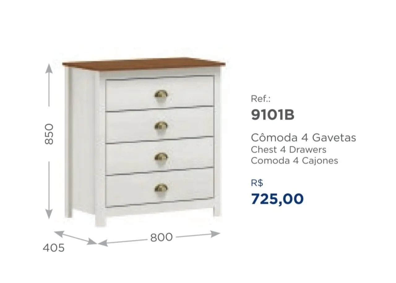 Cômoda 4 Gavetas madeira maciça 