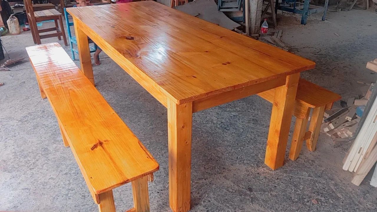 Mesa com banco em madeira - Foto 2