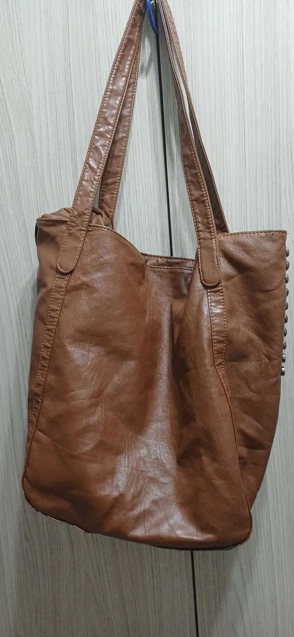  Bolsa de couro marrom grande - Foto 3