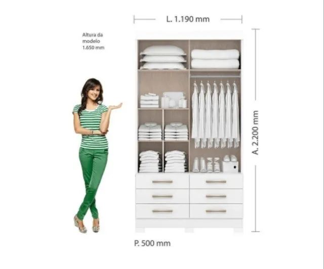 Guarda Roupa 2 Portas 6 Gavetas com Espelho Varios modelos - Foto 2