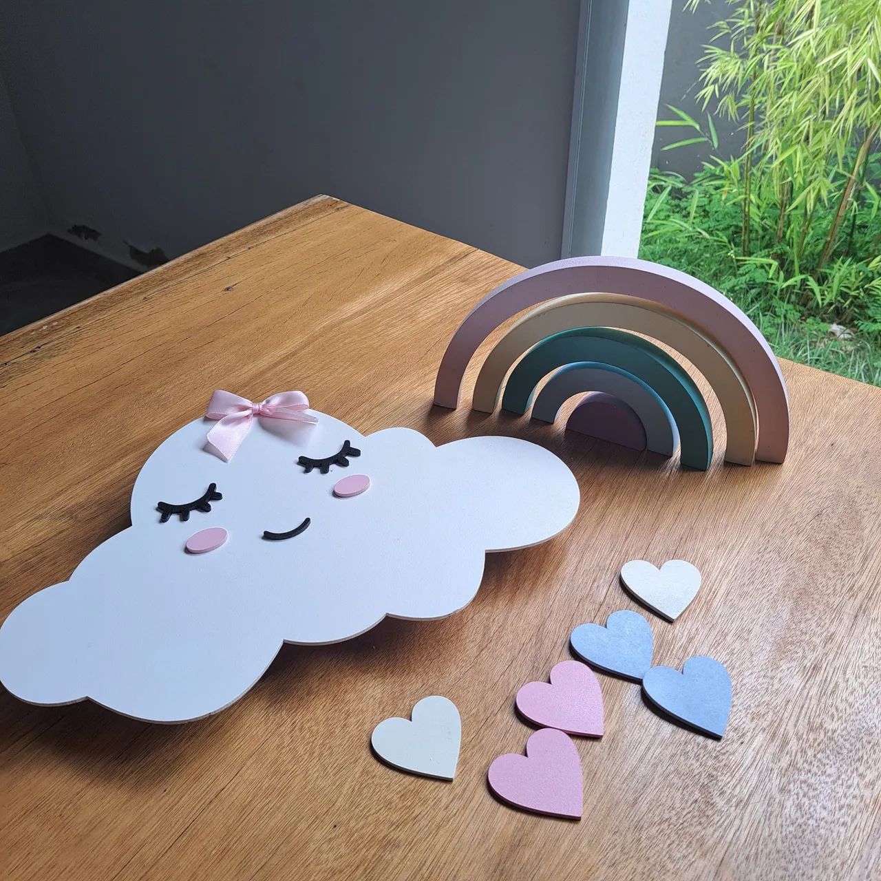 Kit Decorativo luminária led Nuvem, Arco-Íris e Corações - Foto 4