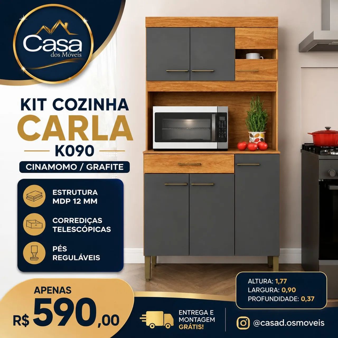 Kit cozinha Carla Cinamomo Grafite