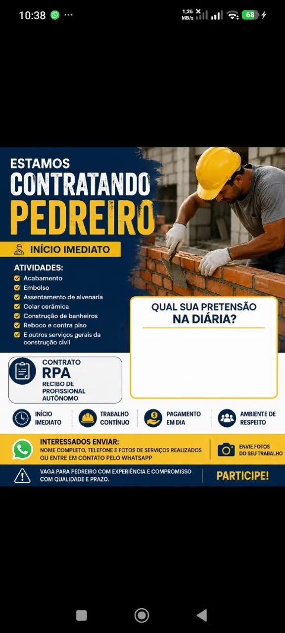 Vaga de emprego Pedreiro  - Foto 2