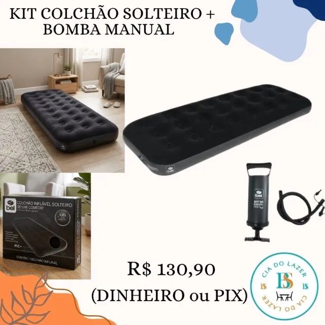 Colchão Solteiro + Bomba Manual 30cm 