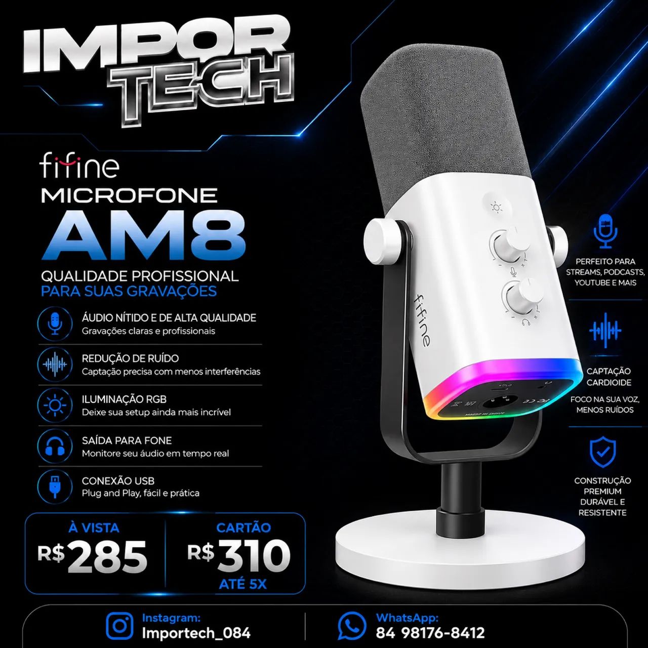 Microfone Fifine AM8 (Branco). @importech_084