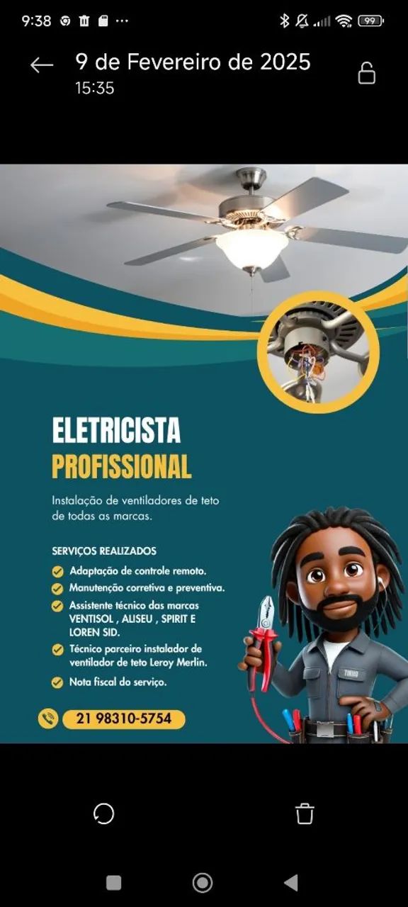 Instalação de ventiladores de teto