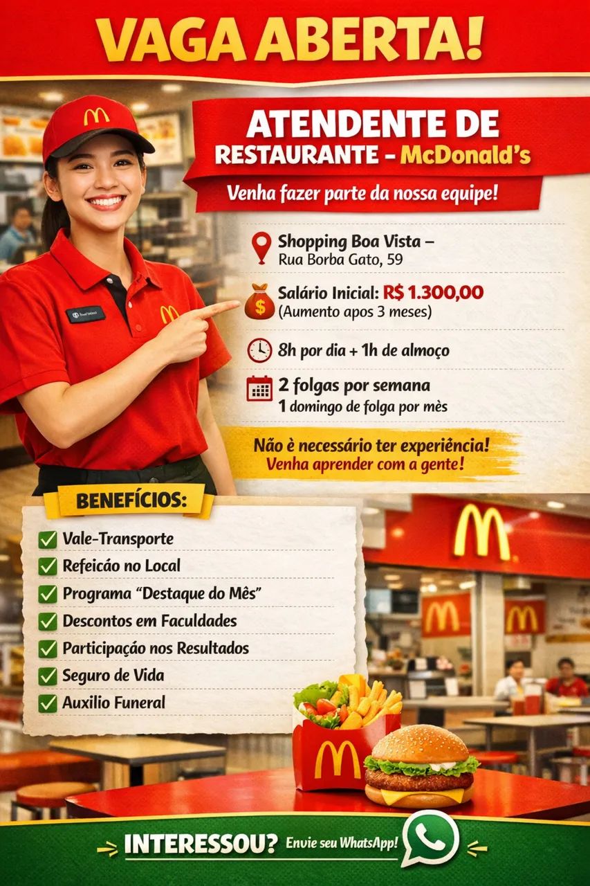 VAGA: Atendente de Restaurante - McDonald?s