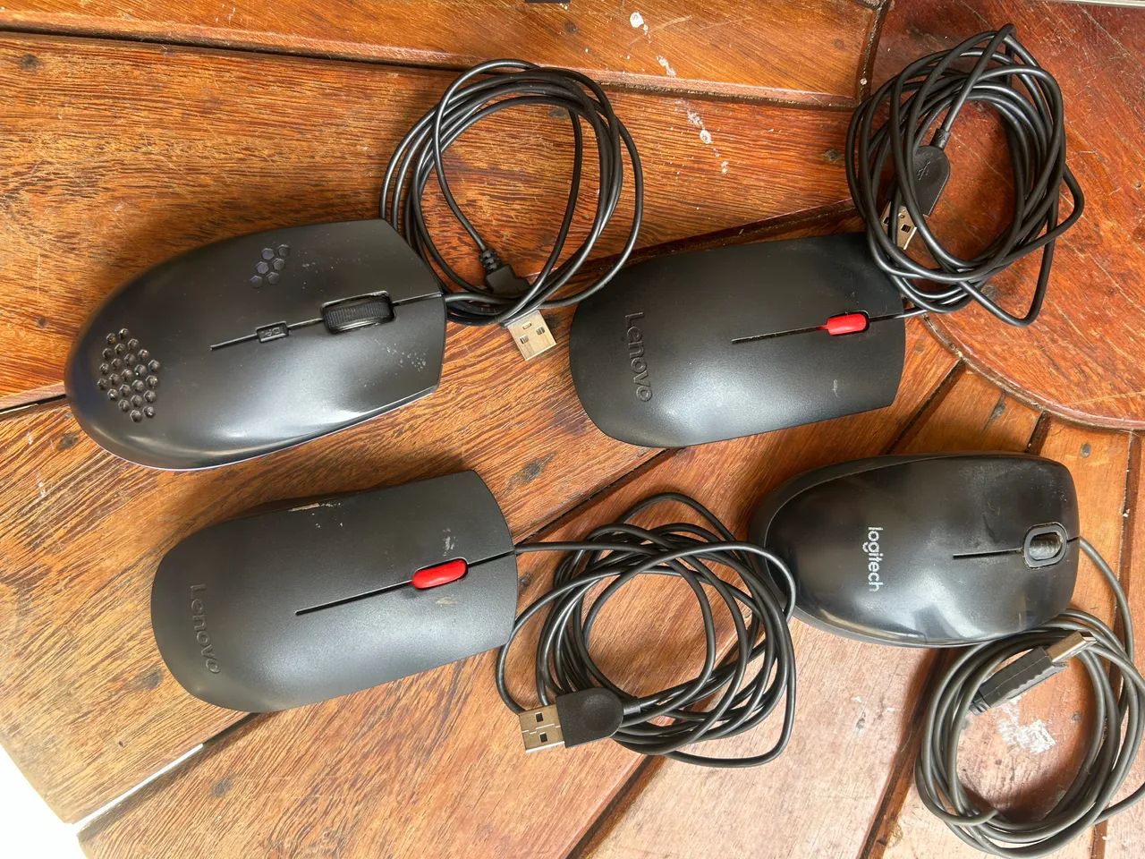 Kit 4 Mouses com Fio (2 Lenovo, 1 Logitech e 1 TGT Target)